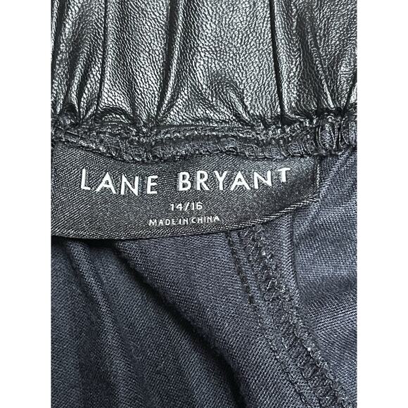 Lane Bryant Skirt Women 14/16 Black Faux Leather Pleated Flared Swing Midi - Picture 7 of 11